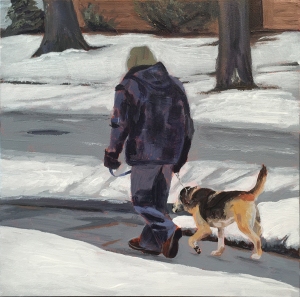 painting of dog walker